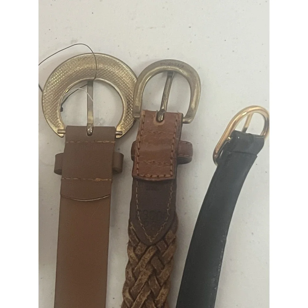 Women's Brown Woven Circle Buckle Black Gold Belt Lot Small Medium